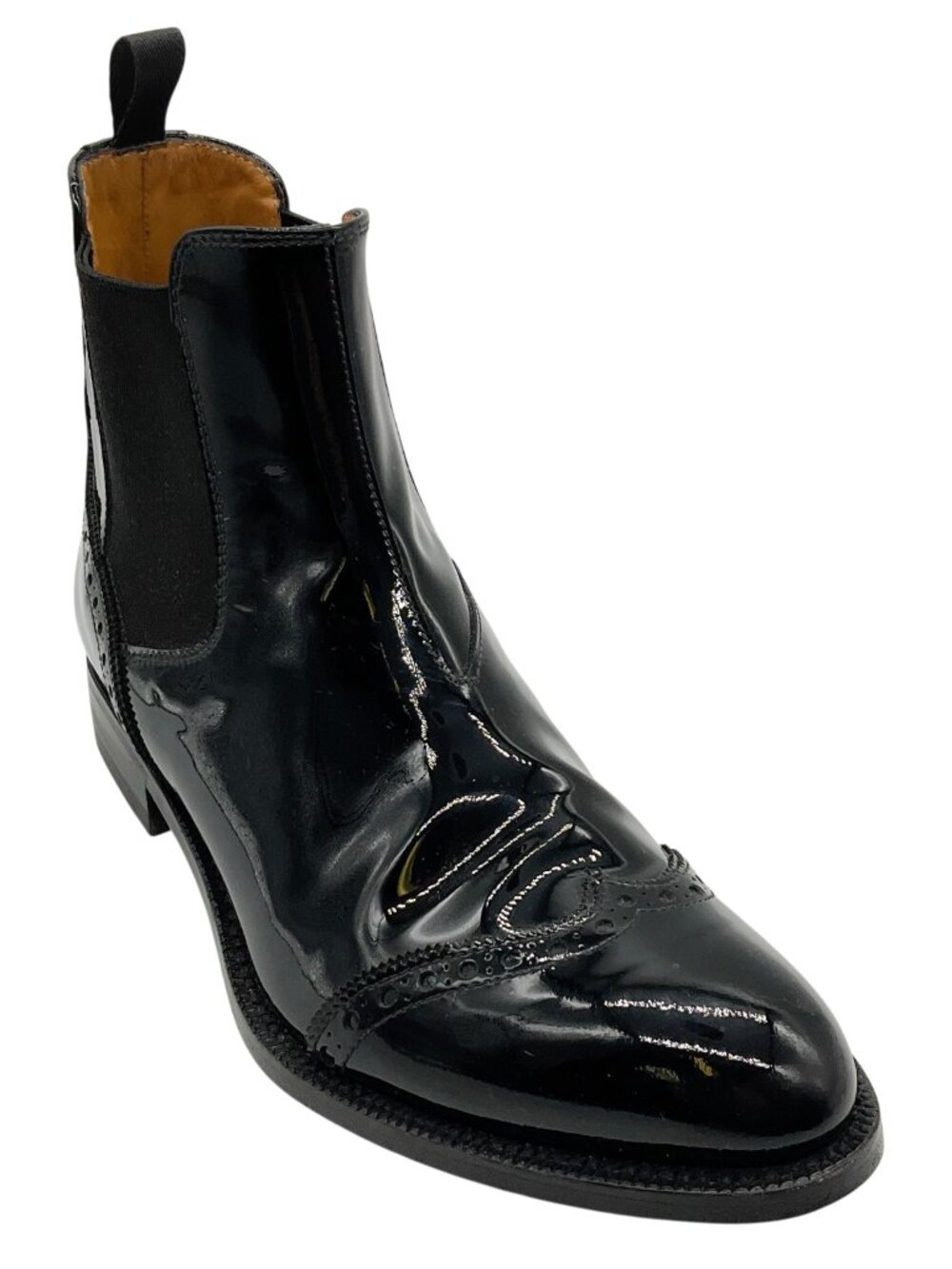 Church Black Patent Wingtip Brogue Chelsea Booties